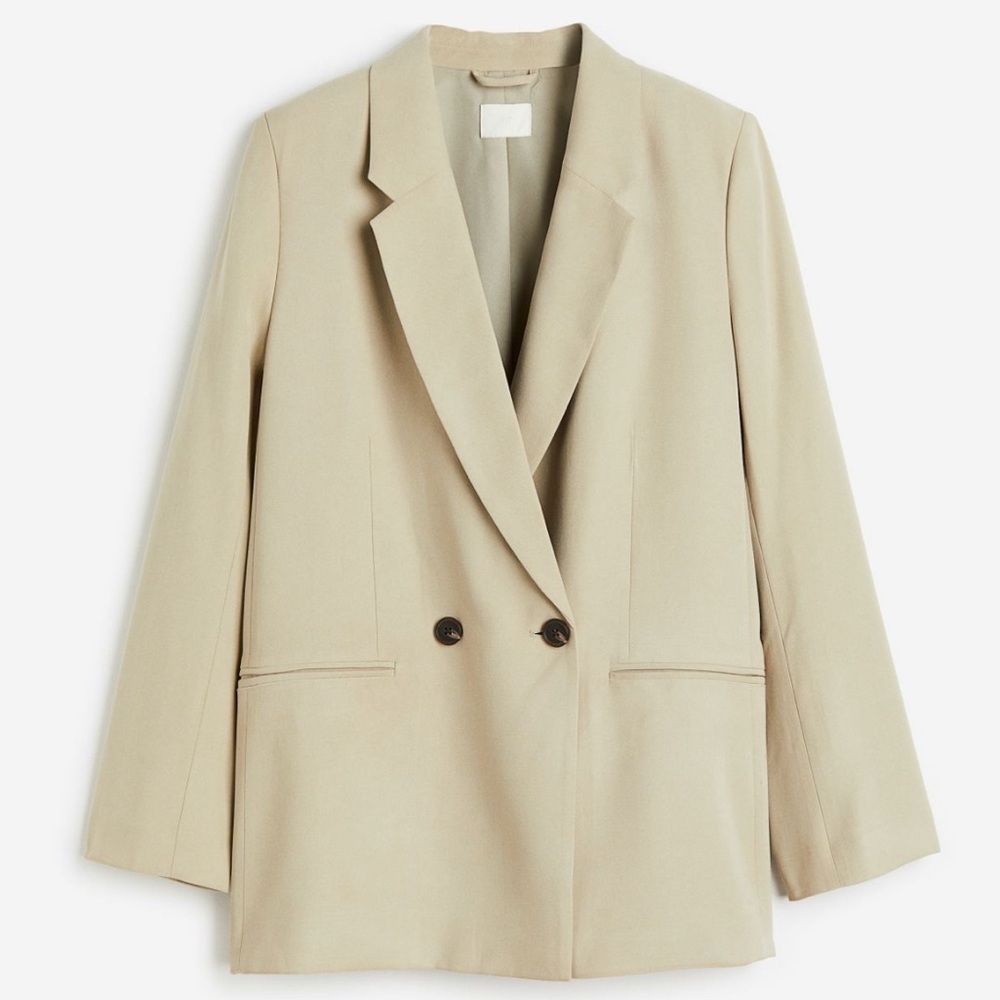 Double-Breasted Blazer in Beige (Size Small)